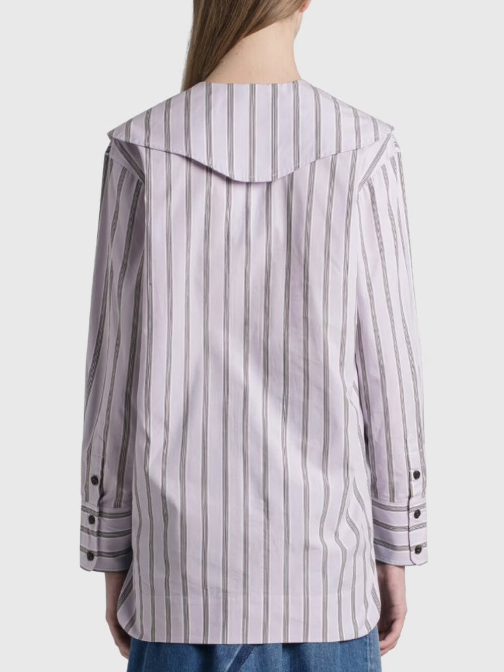 GANNI V Neck Stripe OverSized Cotton Poplin Purple Shirt - Picture 2 of 4